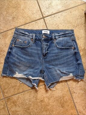 Pistola Medium Blue Distressed Denim Cutoff Shorts